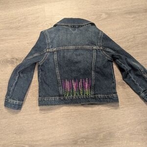 Old Navy Kids Denim Jacket with Purple and Green Embroidery